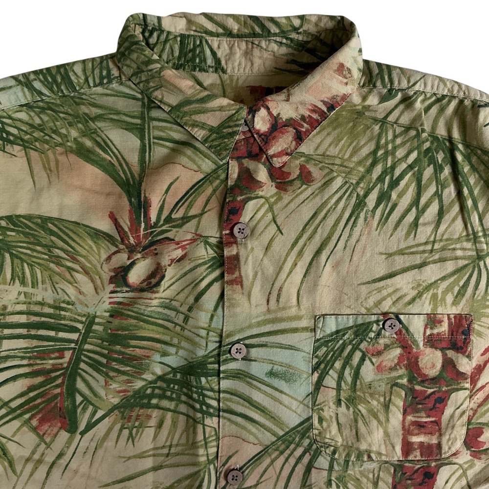 Joe Marlin Mens XXL Tropical Palm Tree Coconut Print Cotton Rayon Camp Shirt